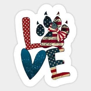 Flag American Love Cat Paw Sticker